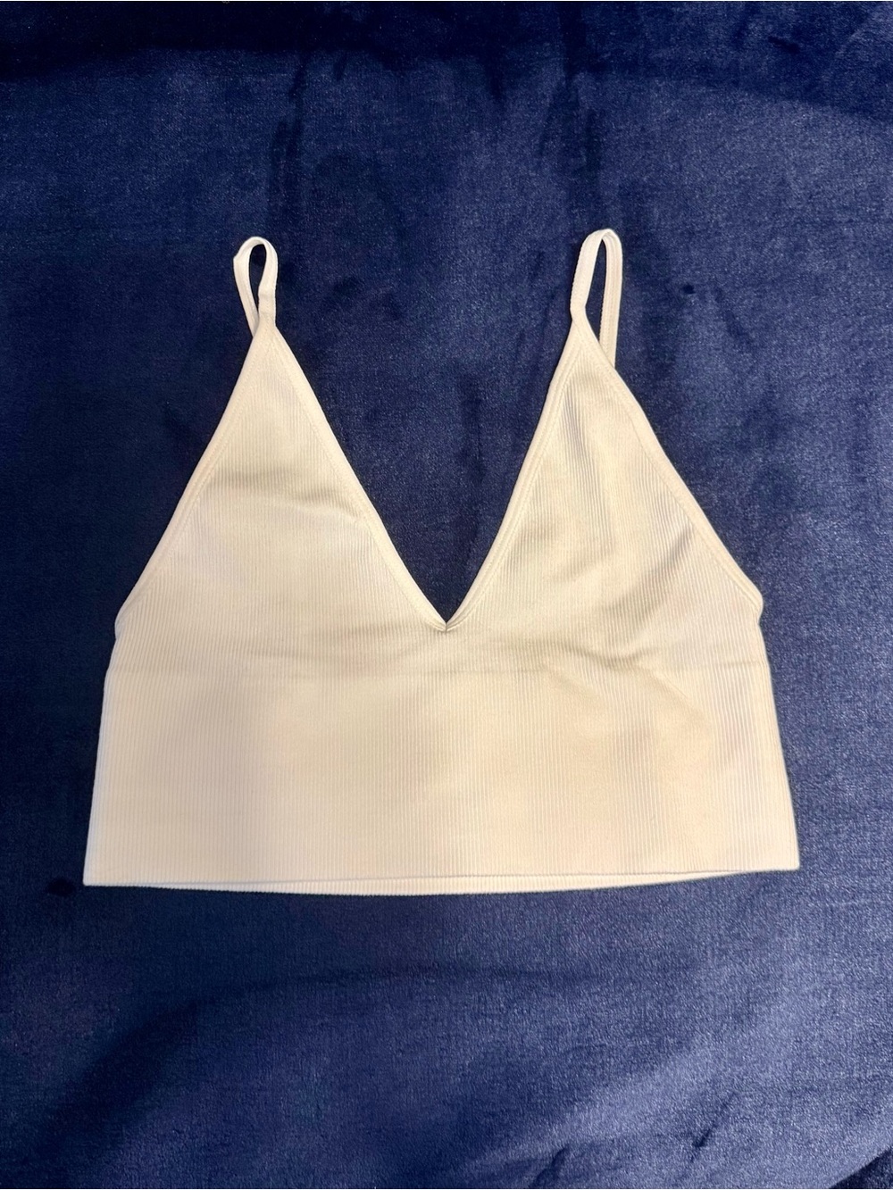 S White Ribbed V-Neck Bralette